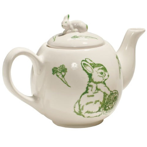 Green Bunny Toile Teapot