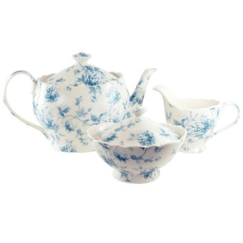 Blue Rose Toile Teapot and Serving