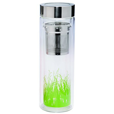 Green Grass Double Wall Glass Tea Tumbler