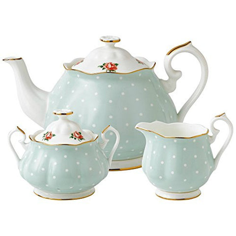 Three Piece Mint Polka Rose Tea Set