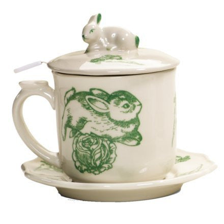Green Bunny Toile Infuser Mug