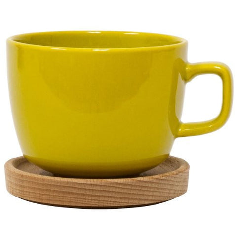 Neighbors Pear Tea Cup with Wood Saucer
