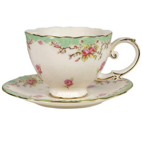 Green Vintage Rose Cup and Saucer