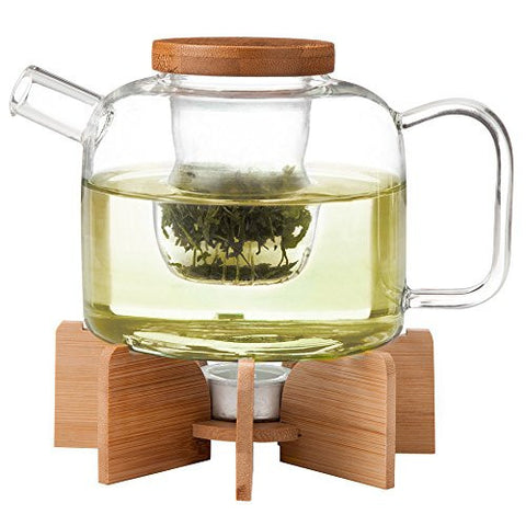 Lotus Glass Teapot with Bamboo Stand