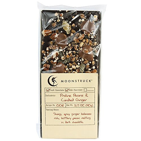 Moonstruck Dark Chocolate Praline Pecan and Ginger Bark Bar
