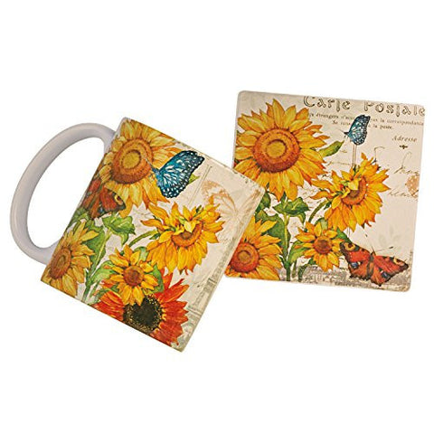 Sunflower Postcard Mug and Coaster Set