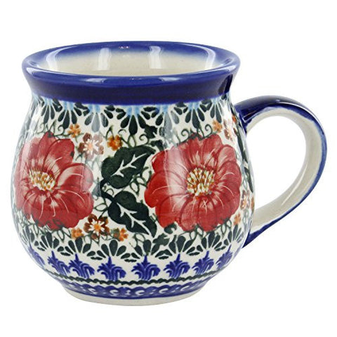 Polish Pottery Large Red Flower Bubble Mug