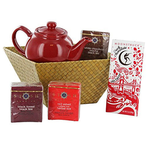 Chocolate Cherry Gift Basket with Teas, Teapot and Chocolate